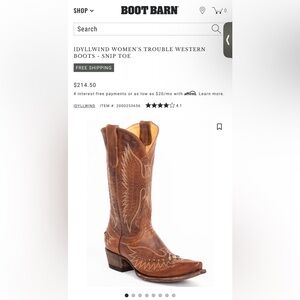 IDYLLWIND WOMEN'S TROUBLE WESTERN BOOTS - SNIP TOE 8.5